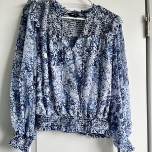 Express Blue and White Patterned Blouse